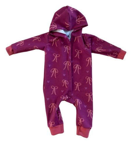 Hooded Romper in Hearts and Bows