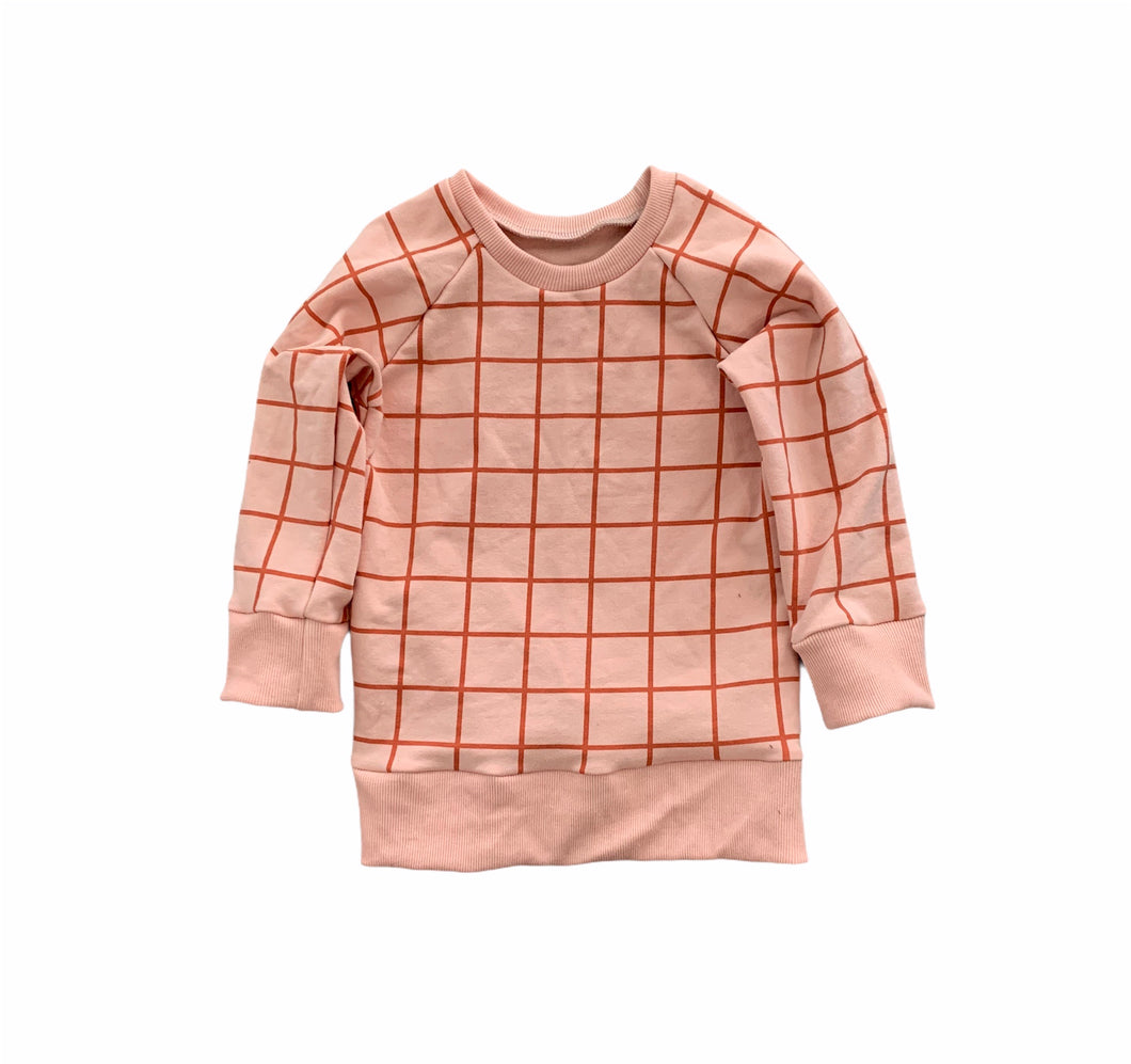 Chelsey Crewneck in Pink Grid Lines